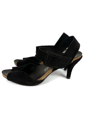 Pedro Garcia Black Suede Open-Toe Slingback Heels